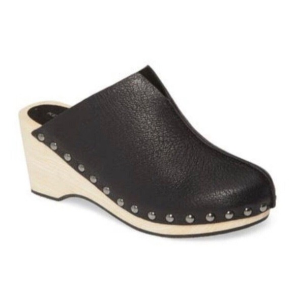 Kelsi Dagger Shoes - NEW Kelsi Dagger Brooklyn Jhett Leather Black Clogs Size 7.5 Anthropologie Wood
